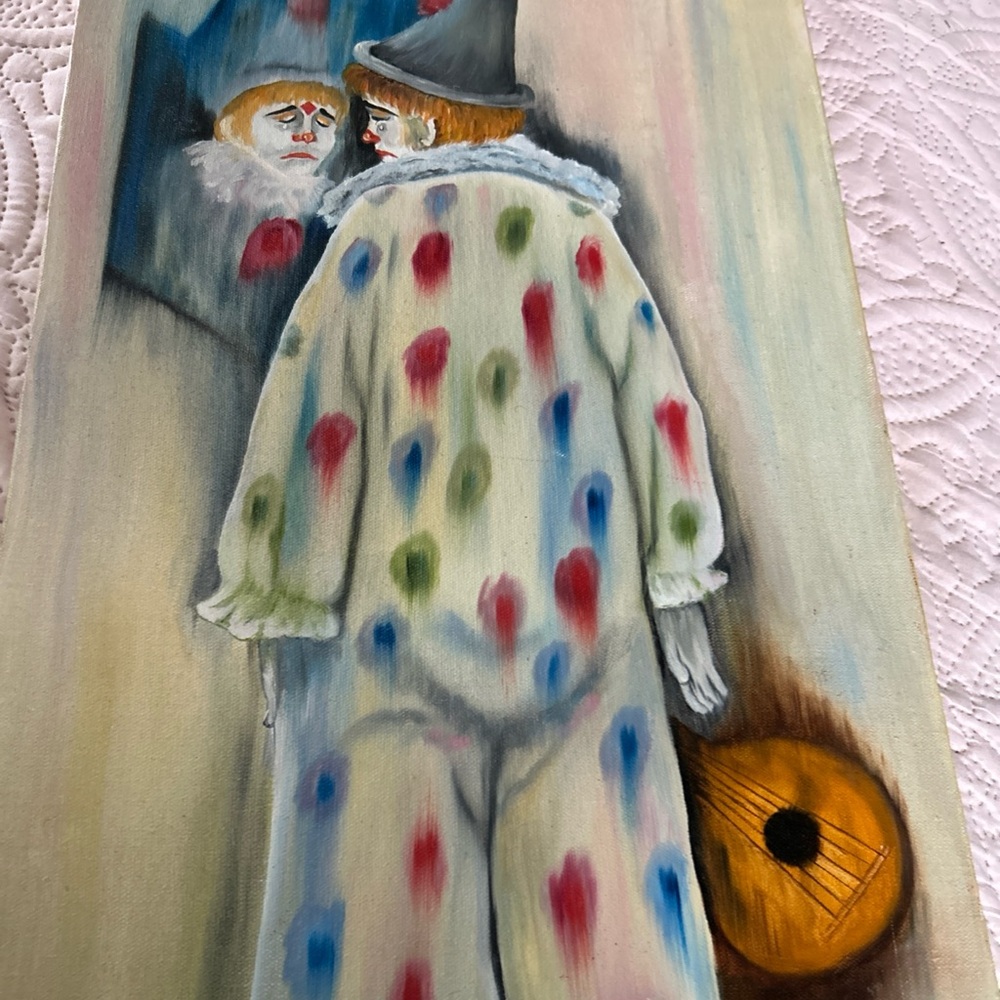 Vintage fredrix 12 frame with canio the clown painting